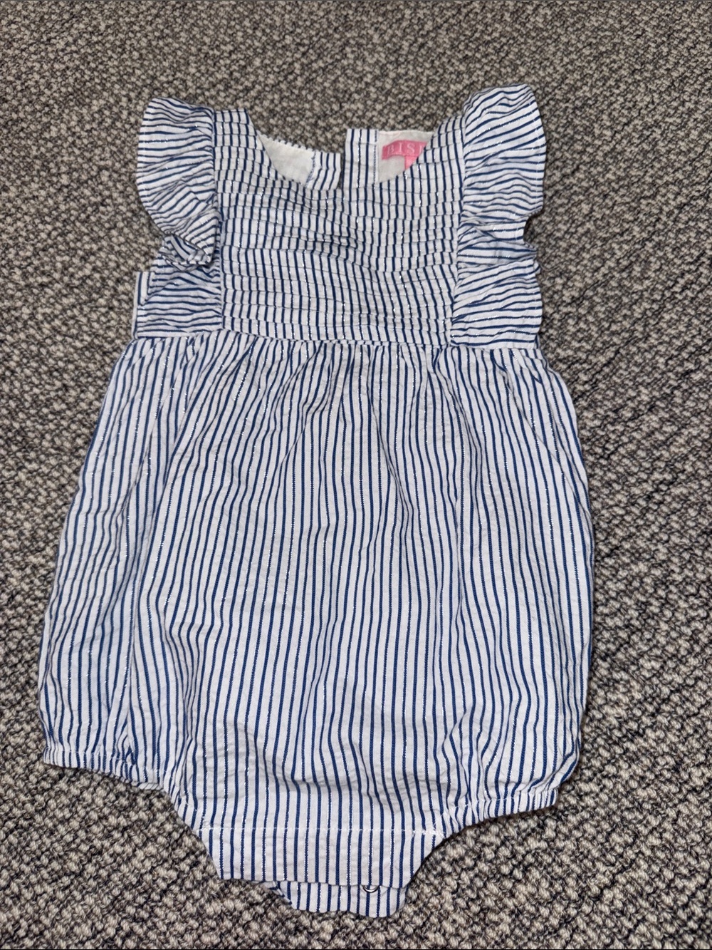 Blue & White Shimmer Striped Baby Bubble Romper by (no brand)